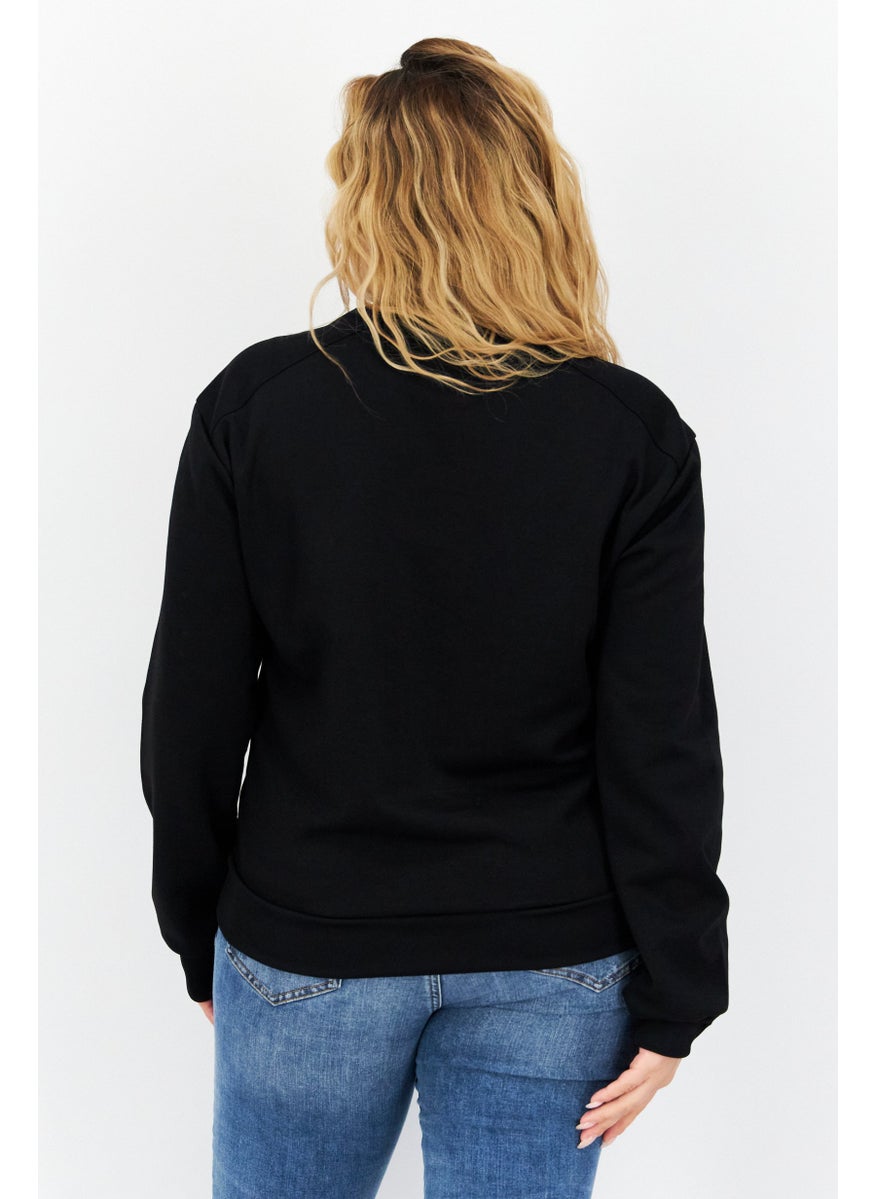 Women Crew Neck Brand Logo Long Sleeve Sweatshirts, Black