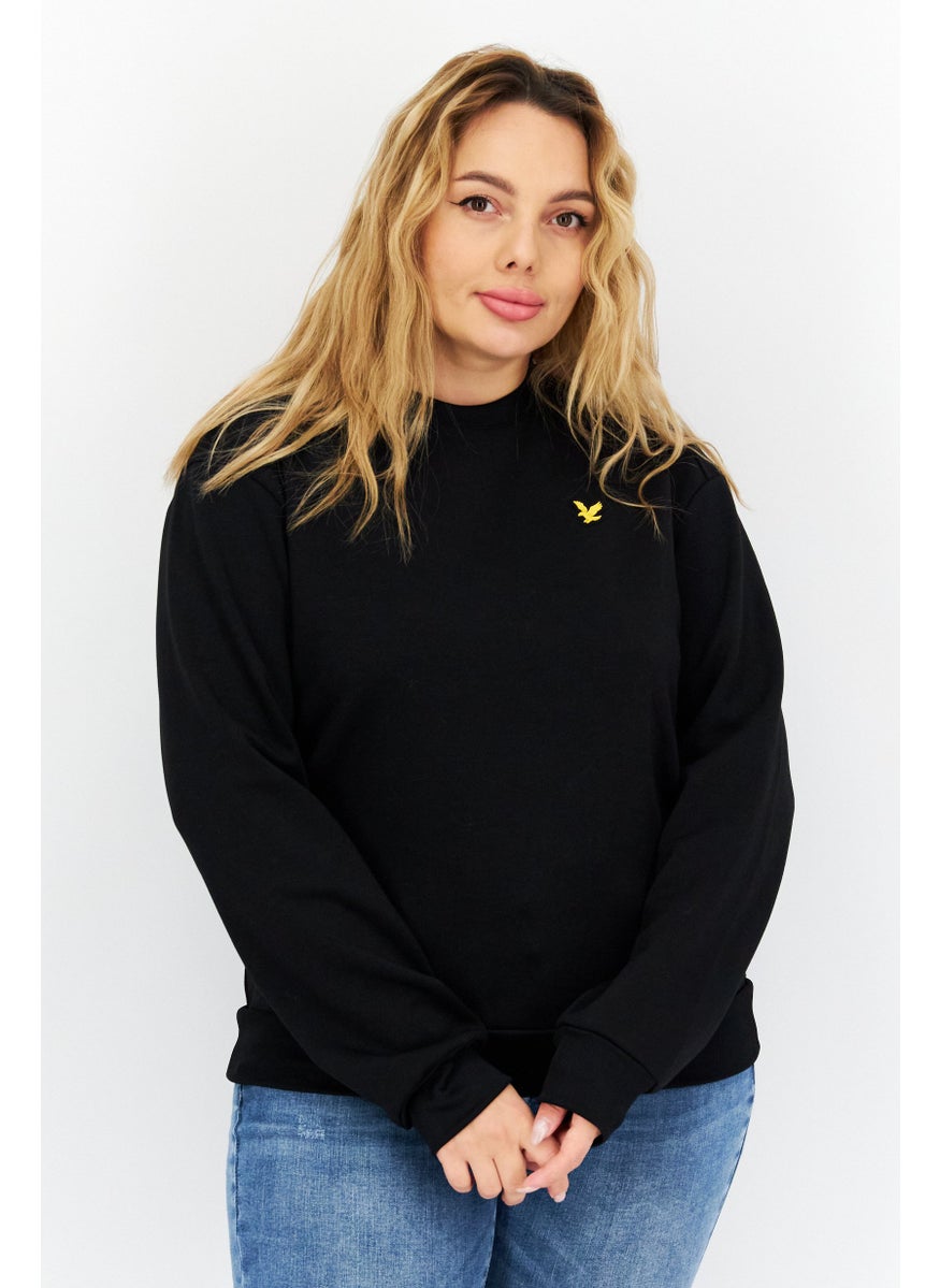 Women Crew Neck Brand Logo Long Sleeve Sweatshirts, Black