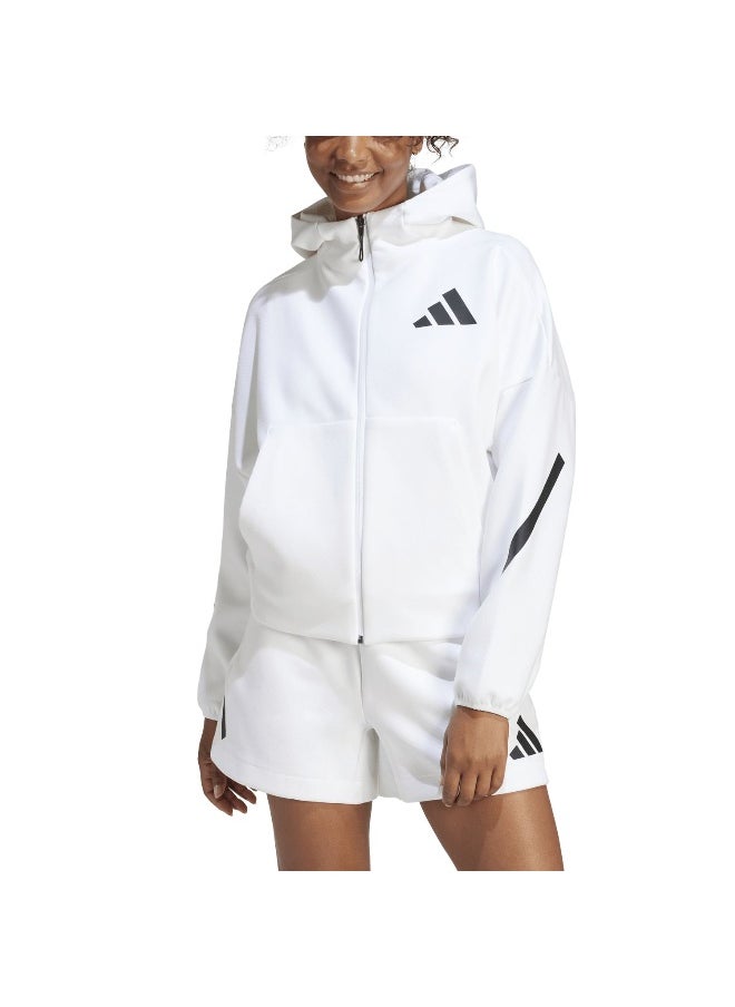Adidas W Z.N.E. Fz White Hooded Track Top Track Tops For Women