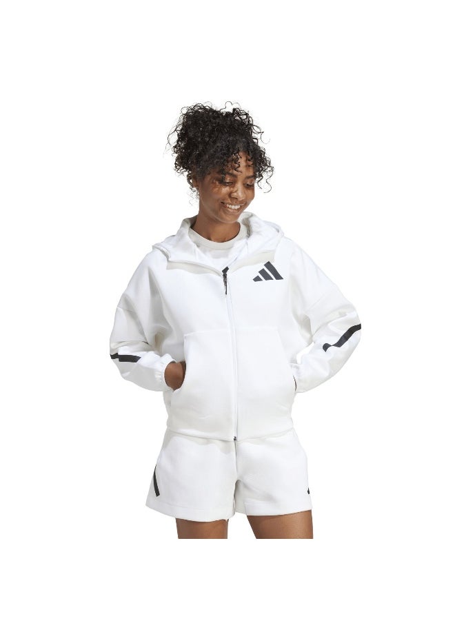 Adidas W Z.N.E. Fz White Hooded Track Top Track Tops For Women