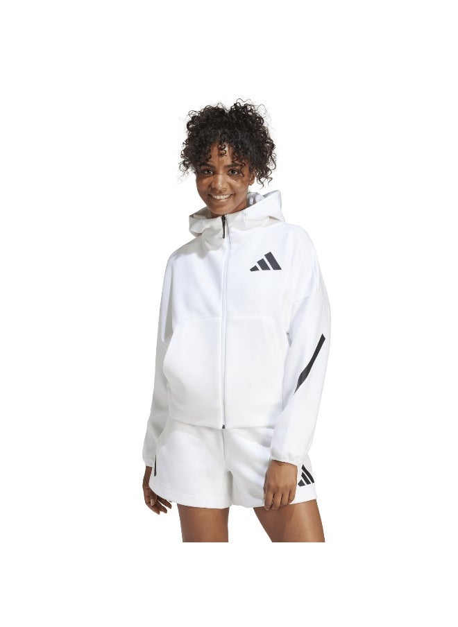 Adidas W Z.N.E. Fz White Hooded Track Top Track Tops For Women