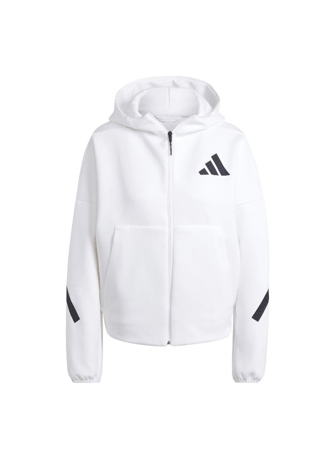 Adidas W Z.N.E. Fz White Hooded Track Top Track Tops For Women