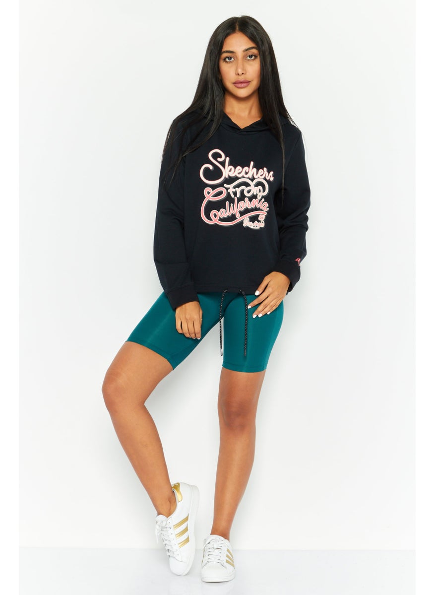 Women Sportwear Fit Graphic Long Sleeves Outdoor Hoodie, Black