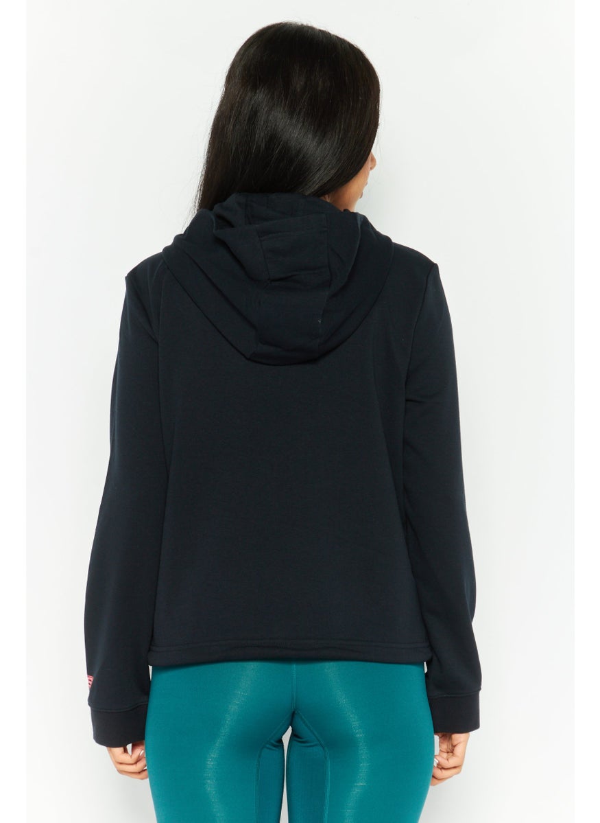 Women Sportwear Fit Graphic Long Sleeves Outdoor Hoodie, Black