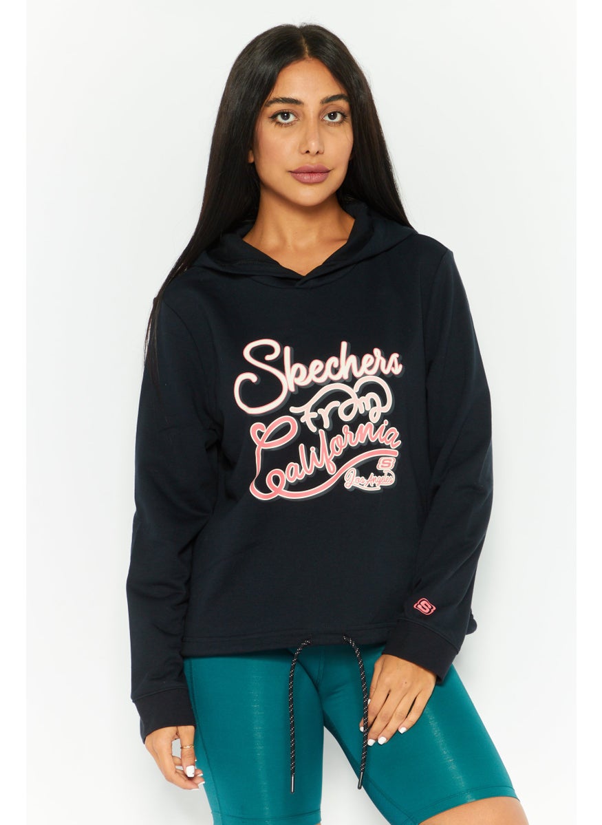 Women Sportwear Fit Graphic Long Sleeves Outdoor Hoodie, Black