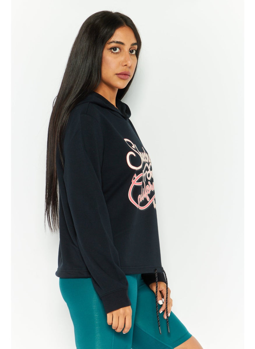Women Sportwear Fit Graphic Long Sleeves Outdoor Hoodie, Black
