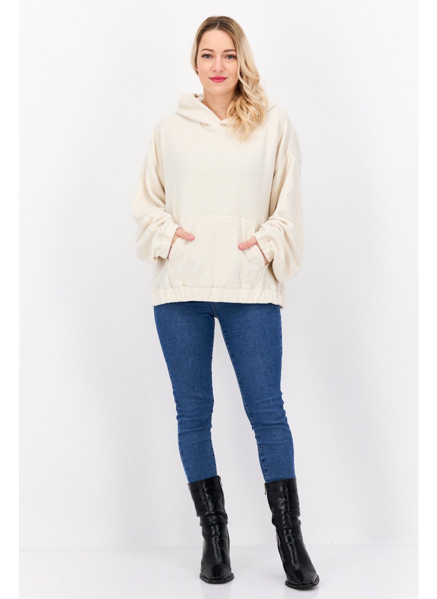 Women Fleece Long Sleeve Hoodie, Ivory