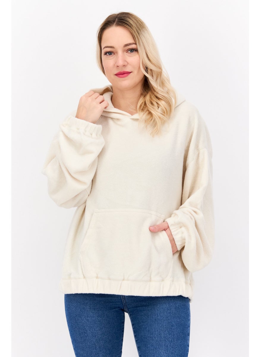 Women Fleece Long Sleeve Hoodie, Ivory