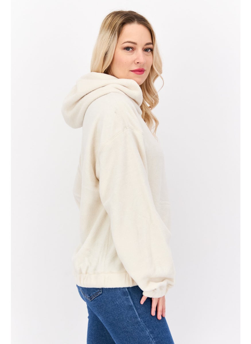 Women Fleece Long Sleeve Hoodie, Ivory