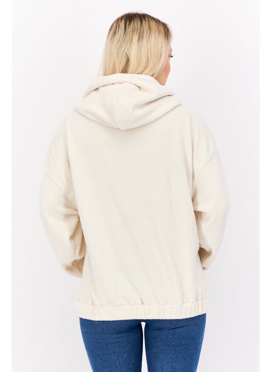Women Fleece Long Sleeve Hoodie, Ivory