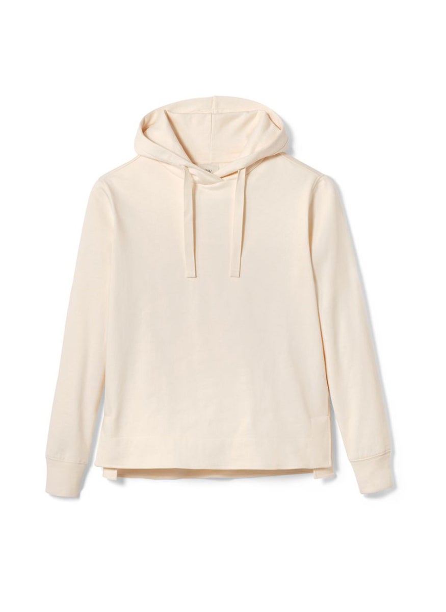 Women Hooded Long Sleeves Solid Sweatshirt, Cream