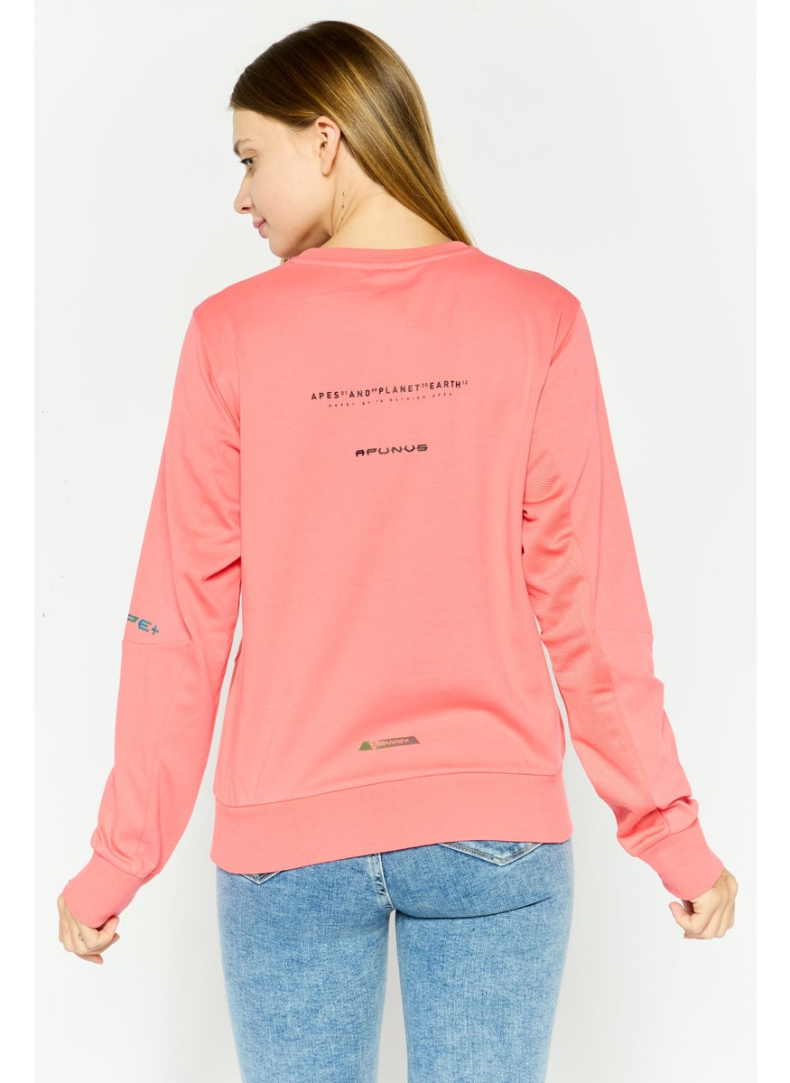 Women Crew Neck Brand Logo Sweatshirt, Coral