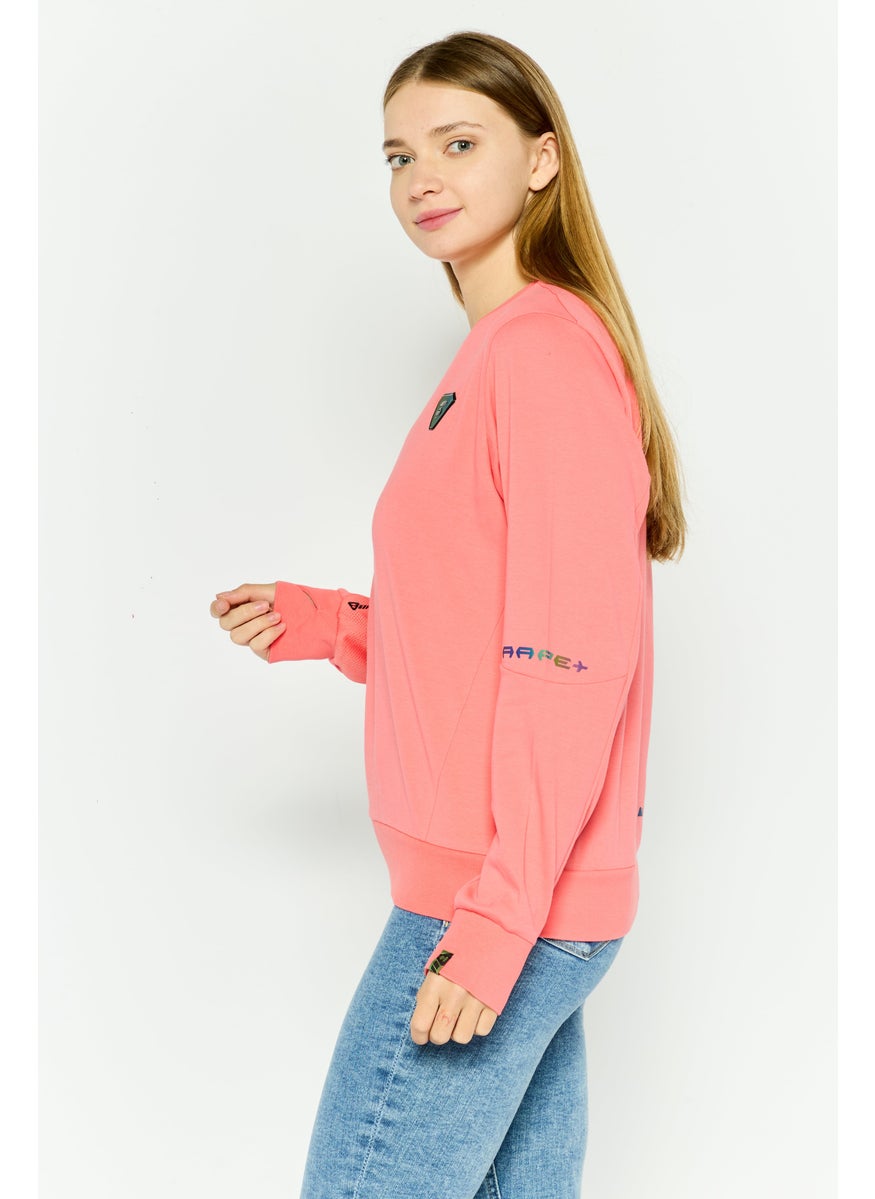Women Crew Neck Brand Logo Sweatshirt, Coral