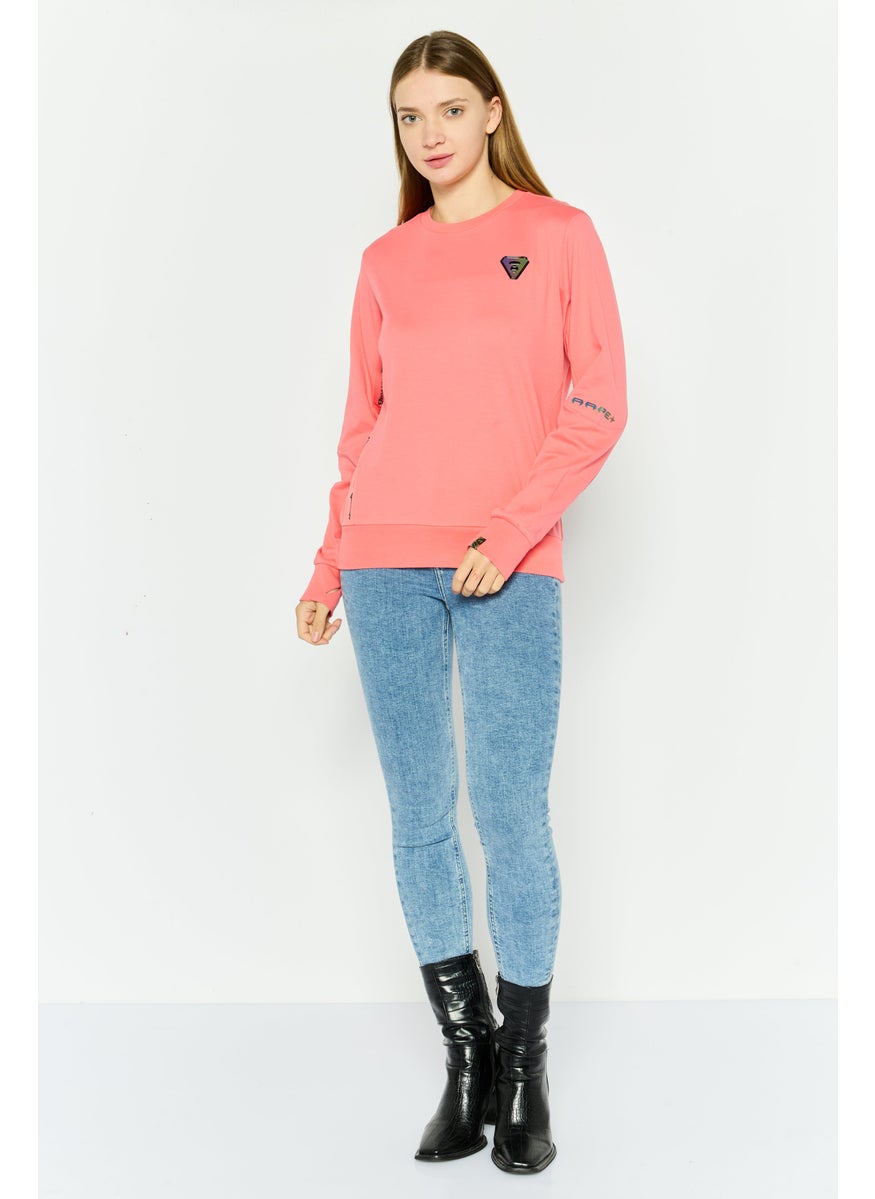 Women Crew Neck Brand Logo Sweatshirt, Coral