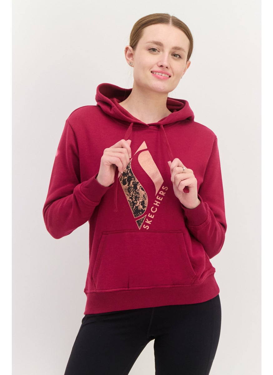 Women Sportswear Fit Long Sleeves Outdoor Hoodie, Burgundy
