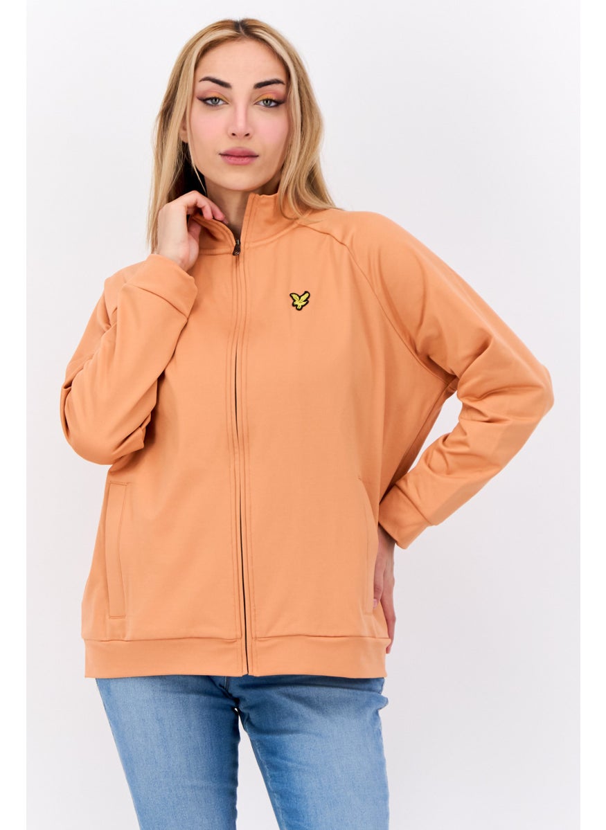 Women Funnel Neck Long Sleeve Embroidered Logo Sweatshirts, Dusty Orange
