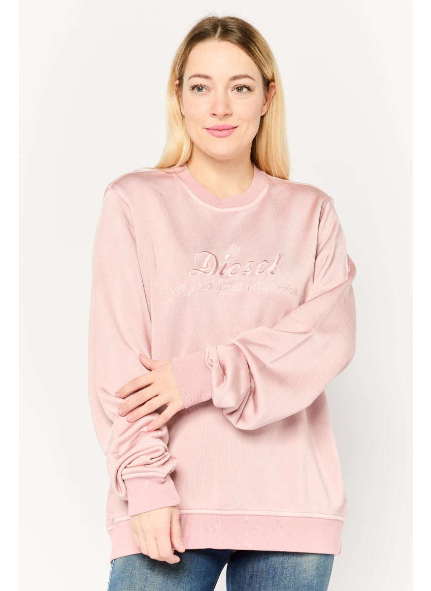 Women Crew Neck Long Sleeves Embroidered Sweatshirts, Pink