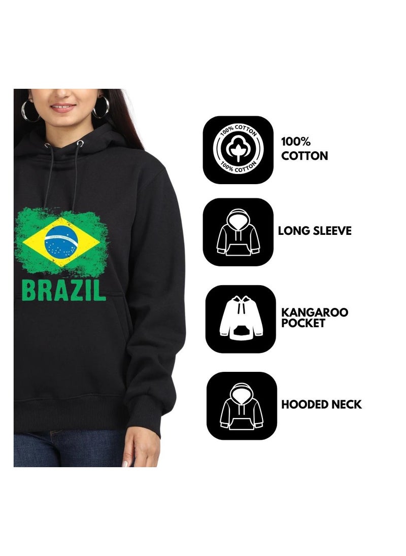 Brazil Women's Hoodie–100% Cotton Fabric|Casual Wear For Travel,Sports&Daily Outfits|Long Sleeve Pullover|Brazil Printed Hoodies