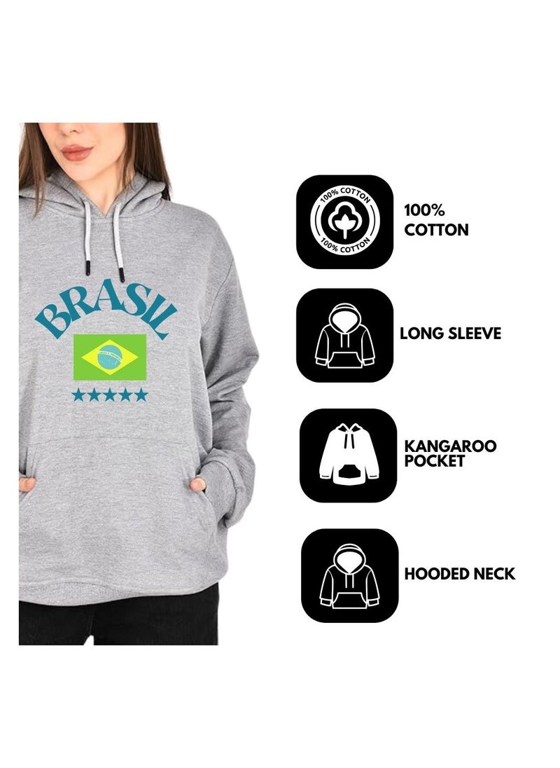 Brazil Women's Hoodie–100% Cotton Fabric|Casual Wear For Travel,Sports&Daily Outfits|Long Sleeve Pullover|Brazil Printed Hoodies