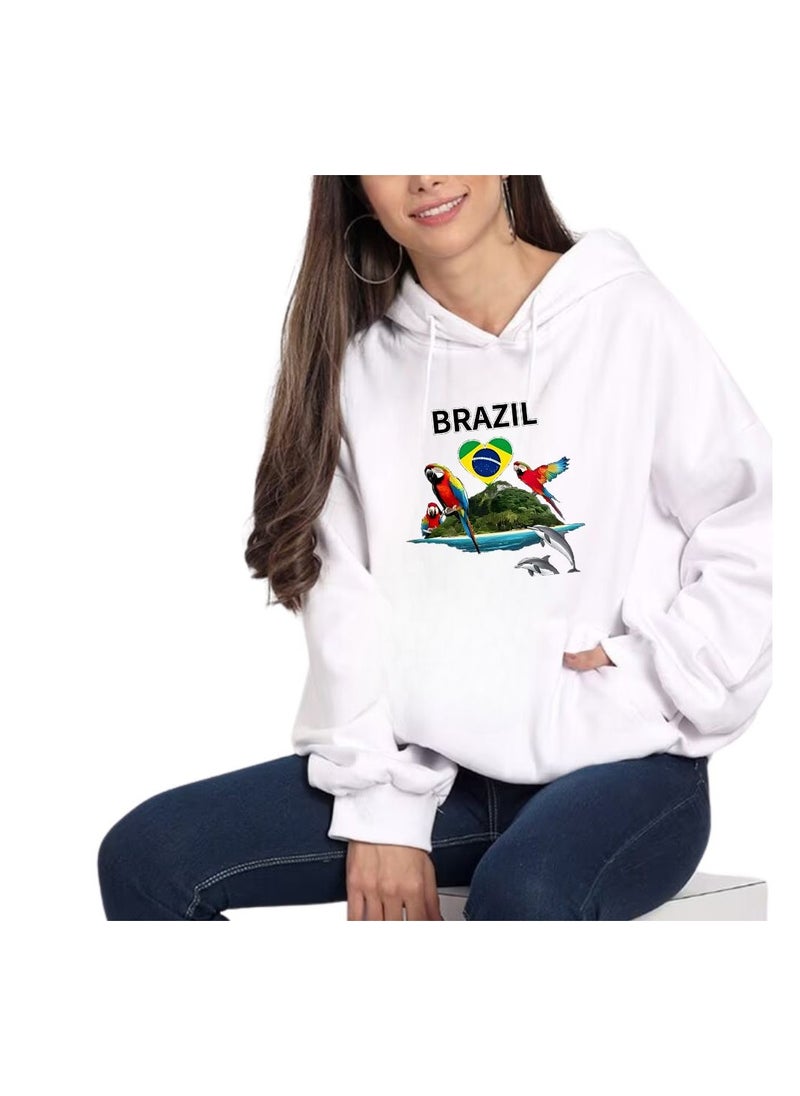 Brazil Women's Hoodie–100% Cotton Fabric|Casual Wear For Travel,Sports&Daily Outfits|Long Sleeve Pullover|Brazil Printed Hoodies