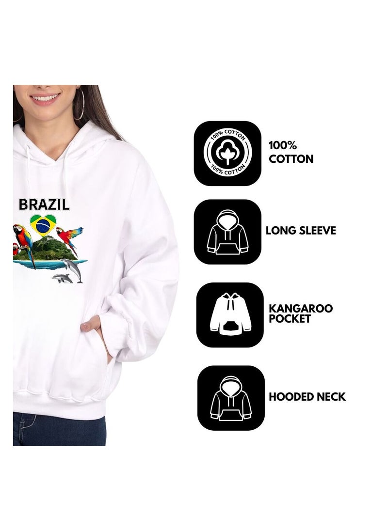 Brazil Women's Hoodie–100% Cotton Fabric|Casual Wear For Travel,Sports&Daily Outfits|Long Sleeve Pullover|Brazil Printed Hoodies