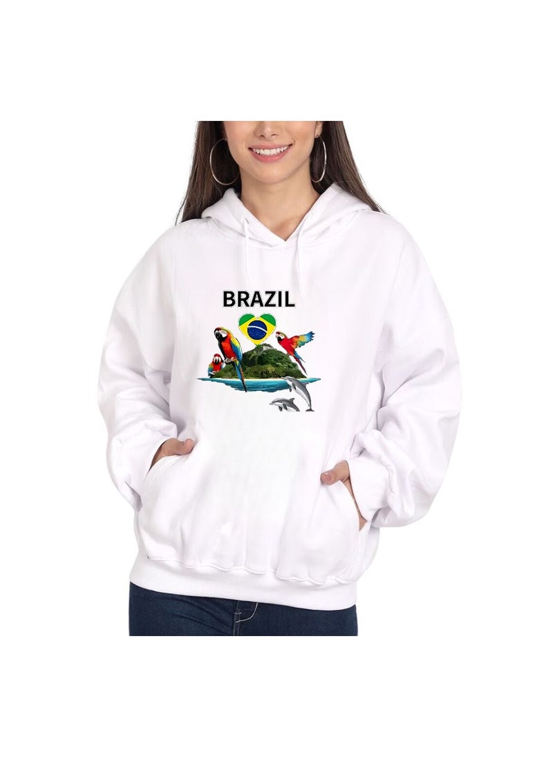 Brazil Women's Hoodie–100% Cotton Fabric|Casual Wear For Travel,Sports&Daily Outfits|Long Sleeve Pullover|Brazil Printed Hoodies