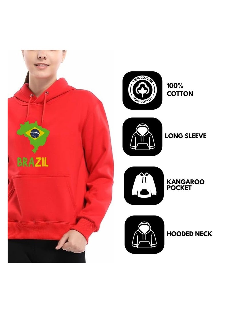 Brazil Women's Hoodie–100% Cotton Fabric|Casual Wear For Travel,Sports&Daily Outfits|Long Sleeve Pullover|Brazil Printed Hoodies