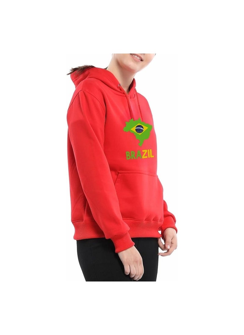 Brazil Women's Hoodie–100% Cotton Fabric|Casual Wear For Travel,Sports&Daily Outfits|Long Sleeve Pullover|Brazil Printed Hoodies