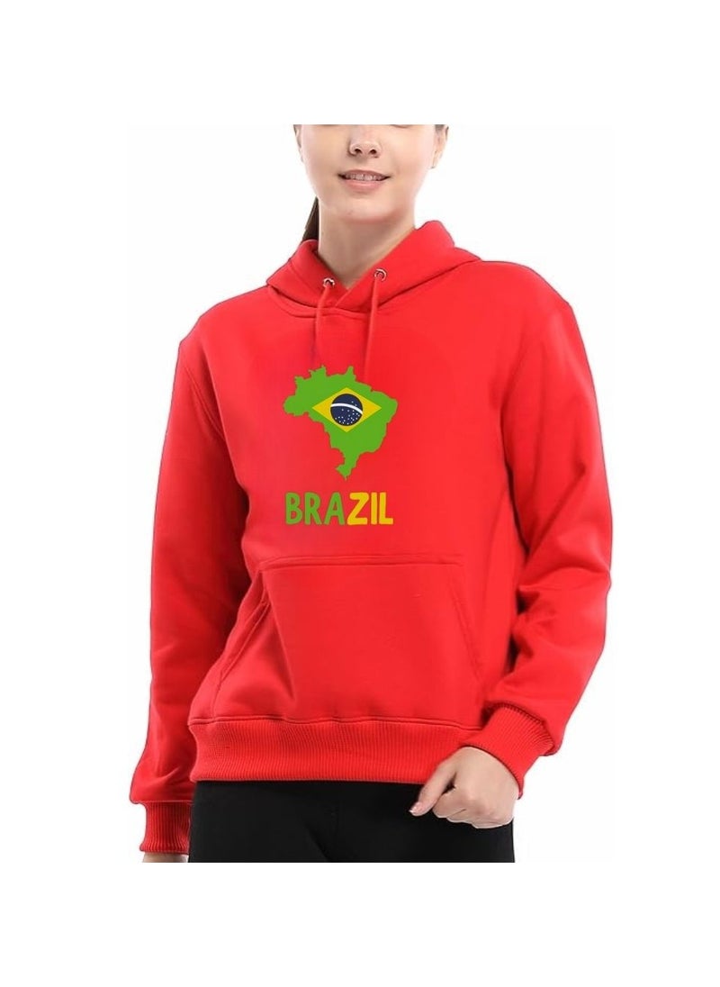 Brazil Women's Hoodie–100% Cotton Fabric|Casual Wear For Travel,Sports&Daily Outfits|Long Sleeve Pullover|Brazil Printed Hoodies