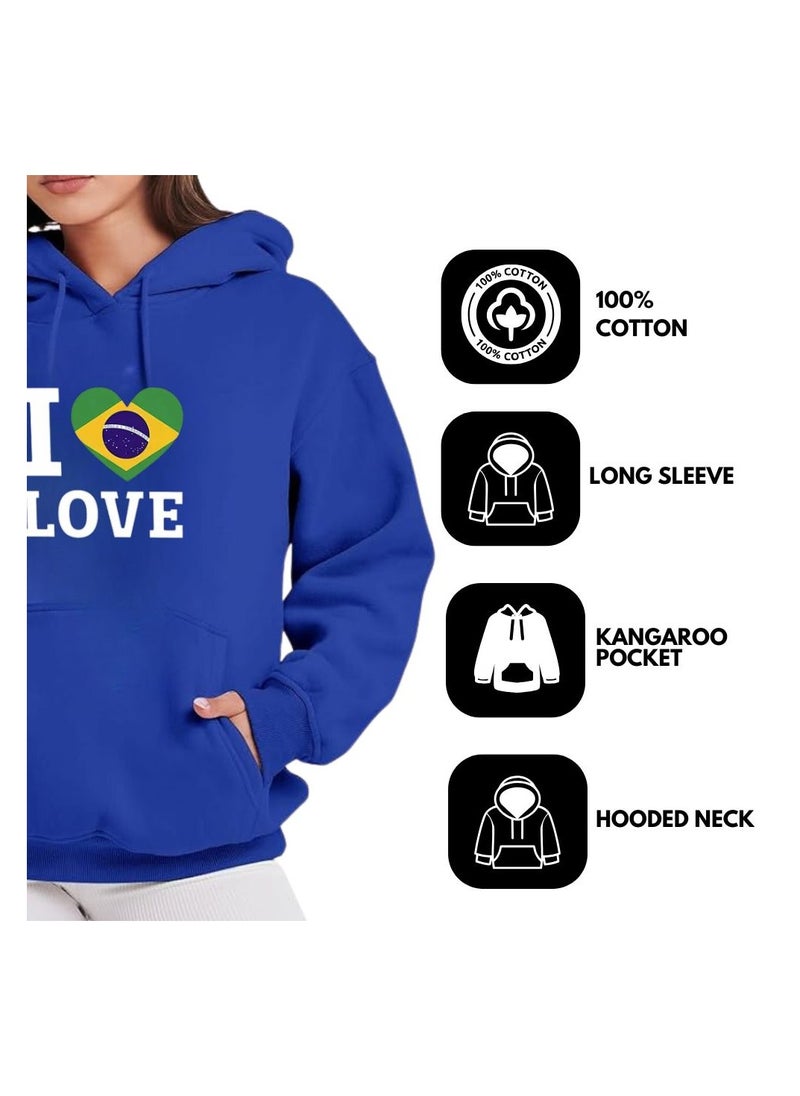 Brazil Women's Hoodie–100% Cotton Fabric|Casual Wear For Travel,Sports&Daily Outfits|Long Sleeve Pullover|Brazil Printed Hoodies
