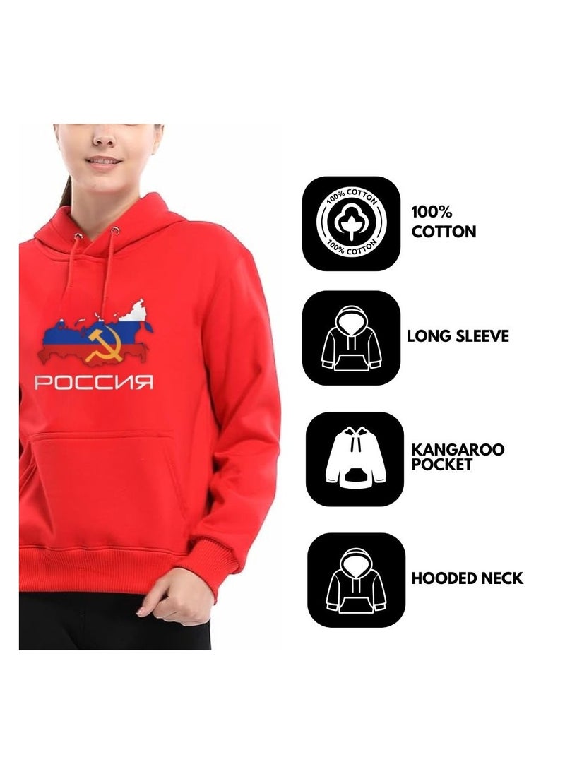 Russia Women's Hoodie-100% Cotton Fabric,Long Sleeve|Casual Wear For Travel,Sports&Daily Outfits|Russia Printed Hoodies