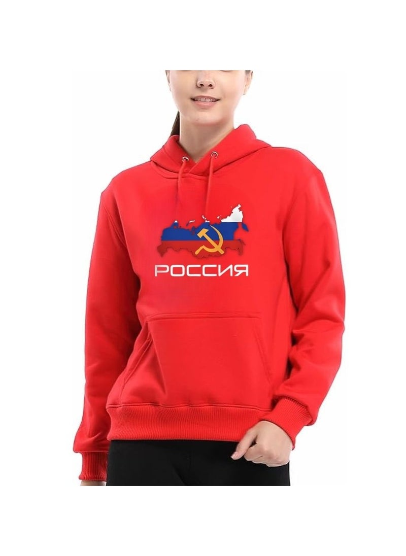 Russia Women's Hoodie-100% Cotton Fabric,Long Sleeve|Casual Wear For Travel,Sports&Daily Outfits|Russia Printed Hoodies