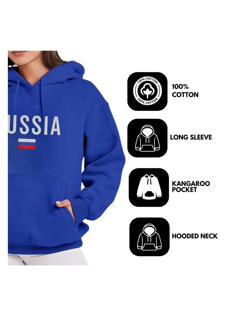 Russia Women's Hoodie-100% Cotton Fabric,Long Sleeve|Casual Wear For Travel,Sports&Daily Outfits|Russia Printed Hoodies