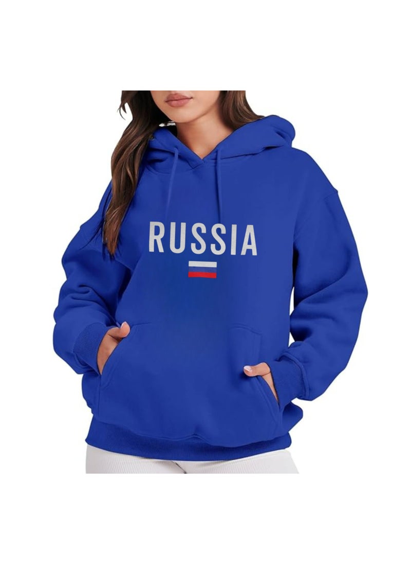 Russia Women's Hoodie-100% Cotton Fabric,Long Sleeve|Casual Wear For Travel,Sports&Daily Outfits|Russia Printed Hoodies