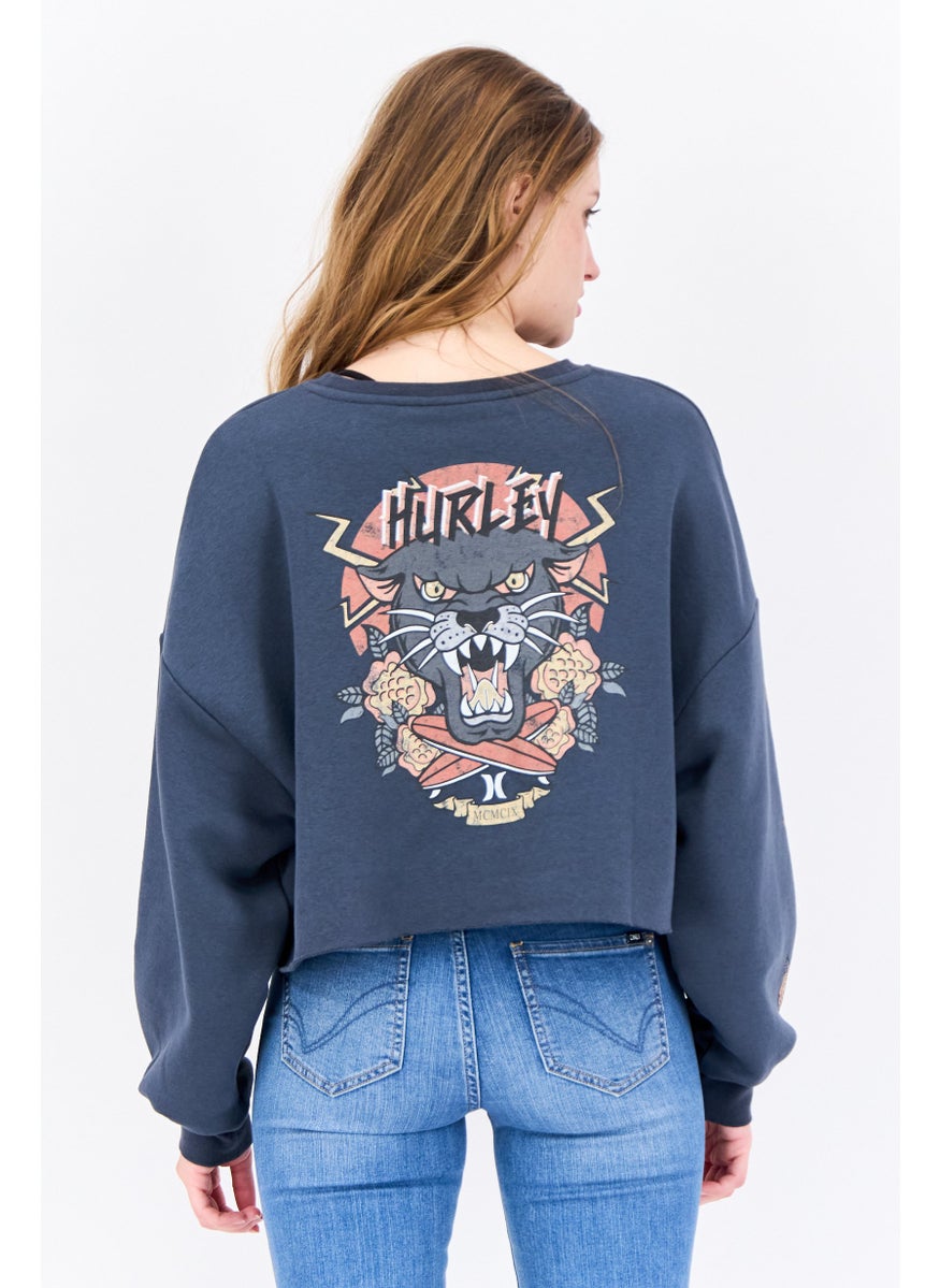 Women Crew Neck Long Sleeve Fleece Sweatshirt, Slate Grey