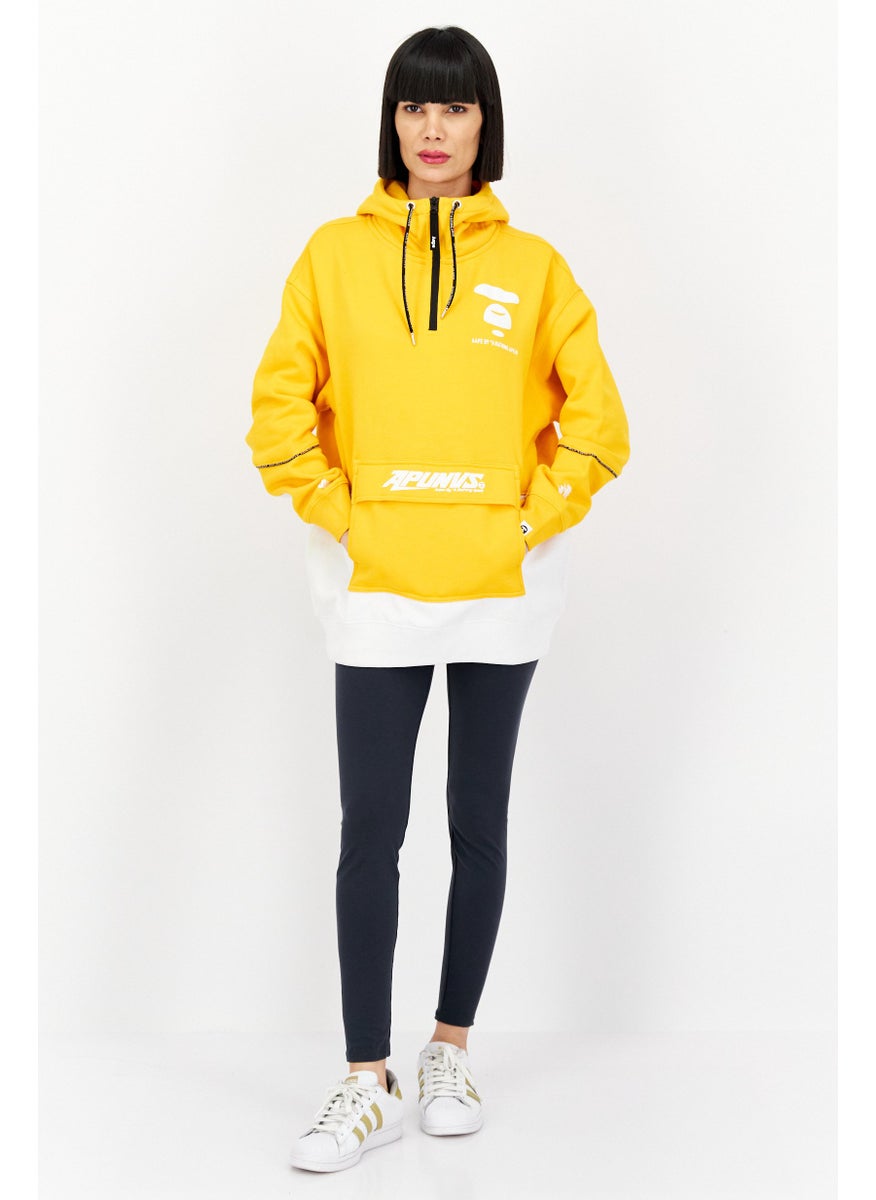Women Brand Logo Long Sleeve Hoodie, Yellow