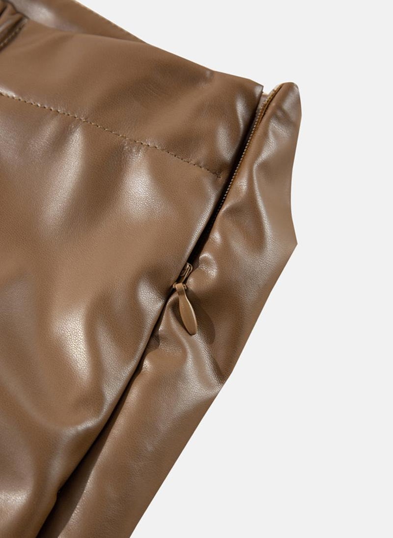 Brown Plain Casual Mini Skirt