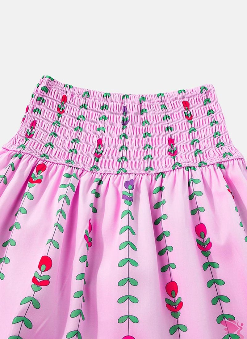 Pink Printed Tiered Maxi Skirt