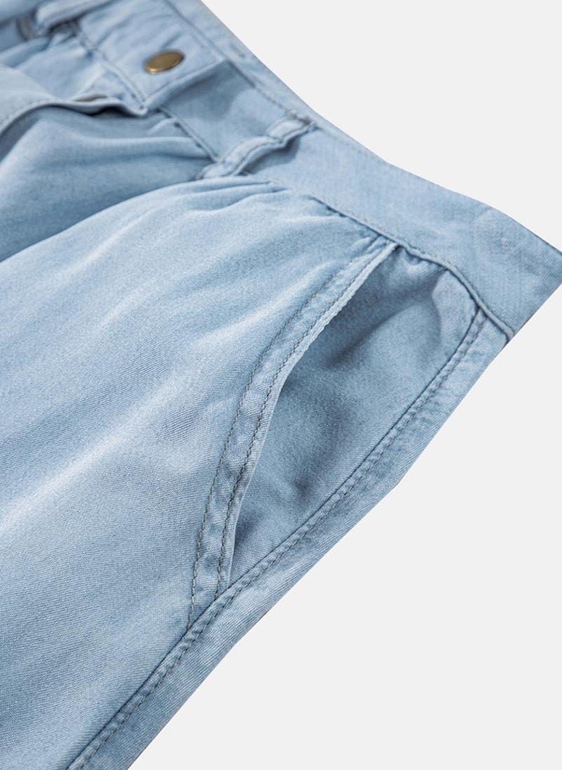 Blue Button-Detail A-Line Midi Skirt