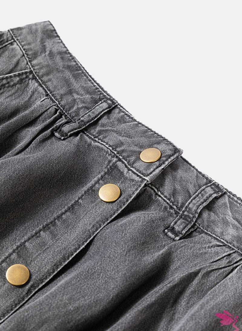 Grey Plain Front Slit A-Line Skirt
