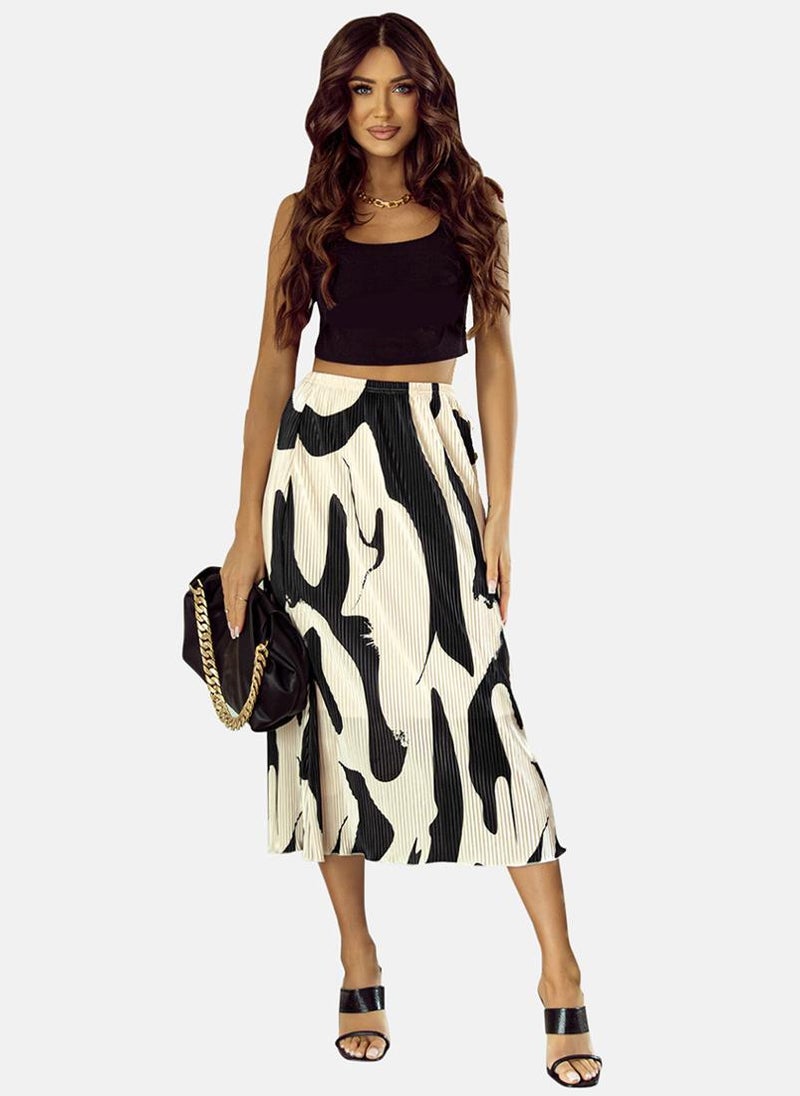 White Printed Midi Skirt