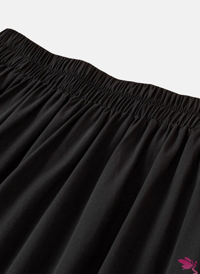 Black Flared Plain Midi Skirt