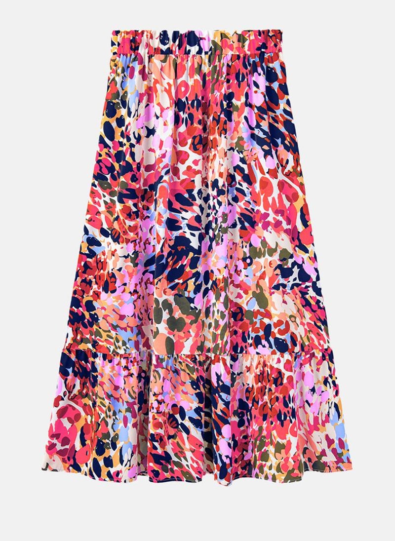 Multicolour Printed Tiered Maxi Skirt