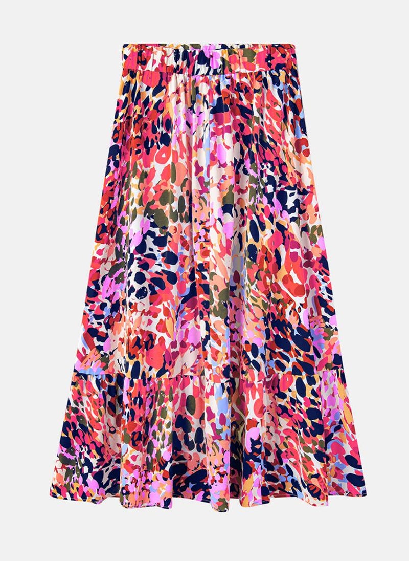 Multicolour Printed Tiered Maxi Skirt