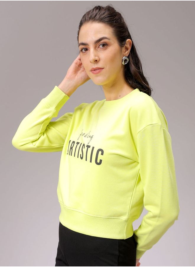 Women Relaxed Fit Typographic Cropped Sweatshirt