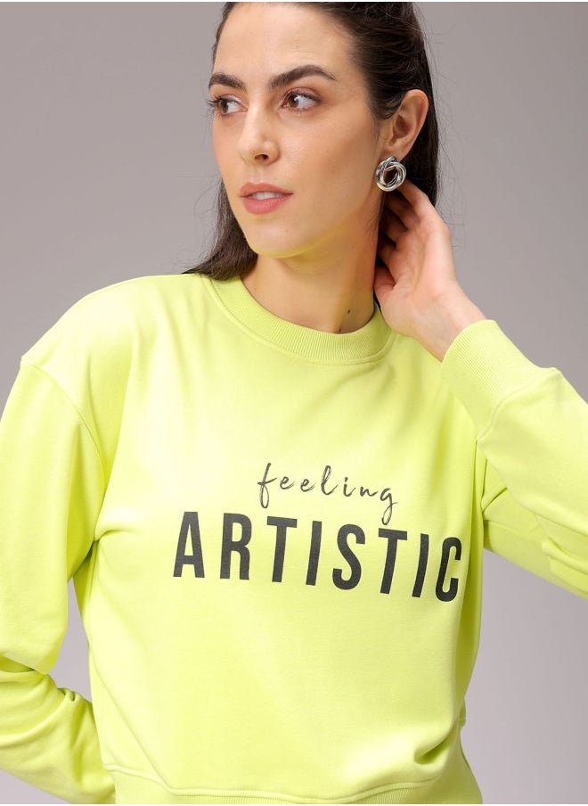 Women Relaxed Fit Typographic Cropped Sweatshirt