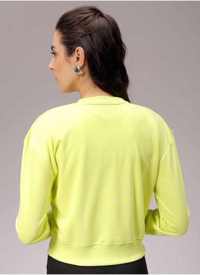 Women Relaxed Fit Typographic Cropped Sweatshirt