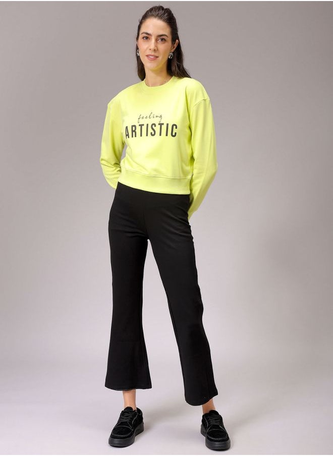 Women Relaxed Fit Typographic Cropped Sweatshirt