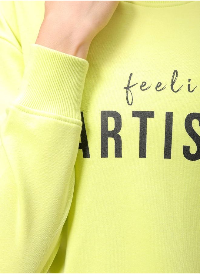 Women Relaxed Fit Typographic Cropped Sweatshirt