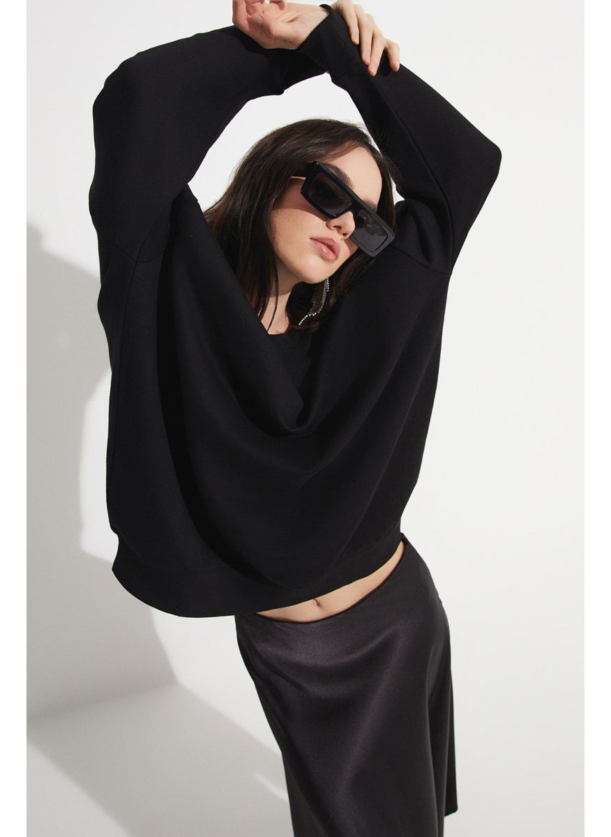 Women's Cotton Blend Oversize/Wide Pattern Crew Neck Basic Knitted Sweatshirt